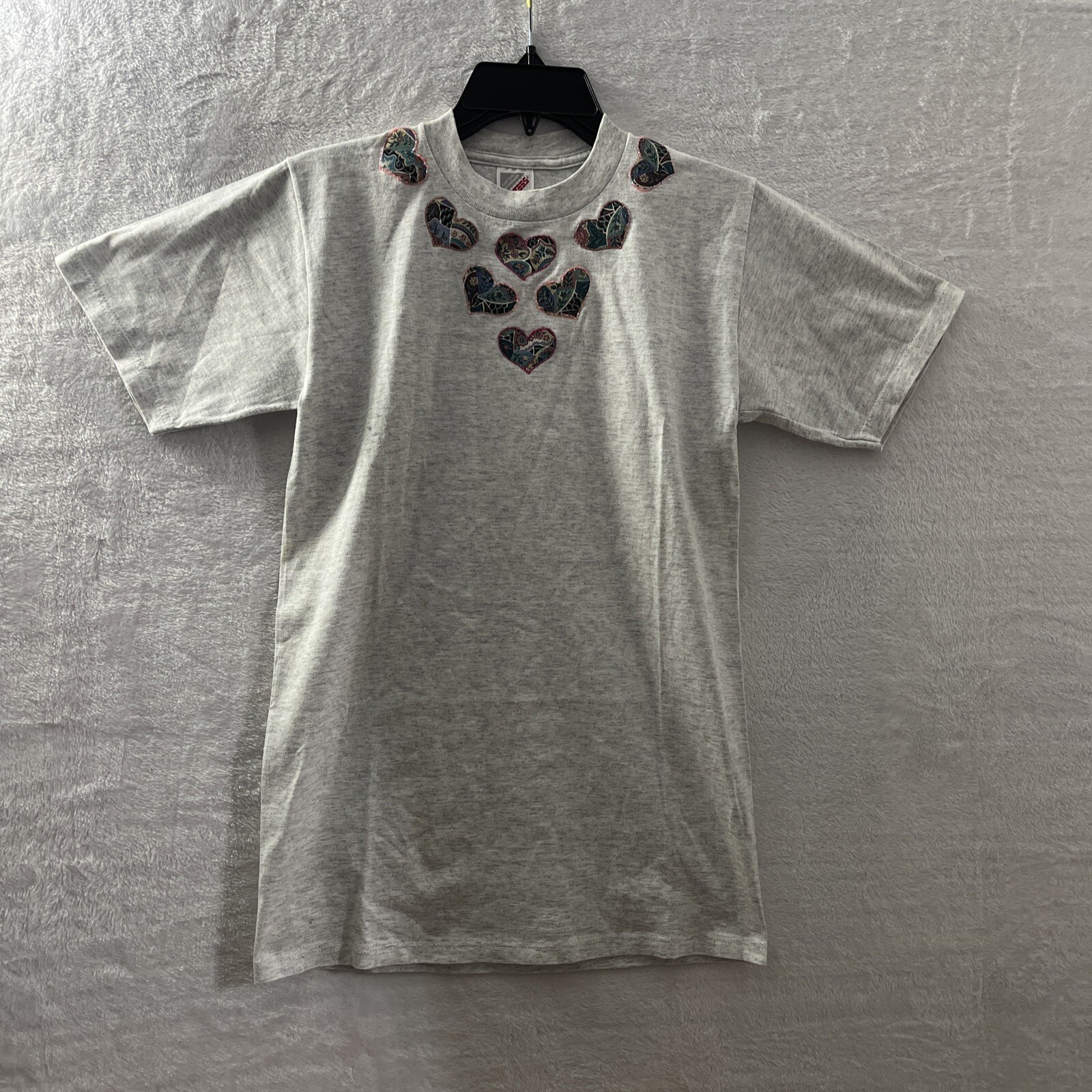 Jerzees Womans Shirt Gray Geometric Small Cotton Blend Short Sleeve Vintage