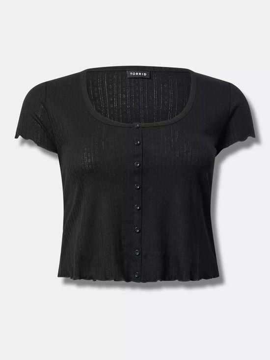 torrid Black Short-Sleeve Button Crop Cardigan