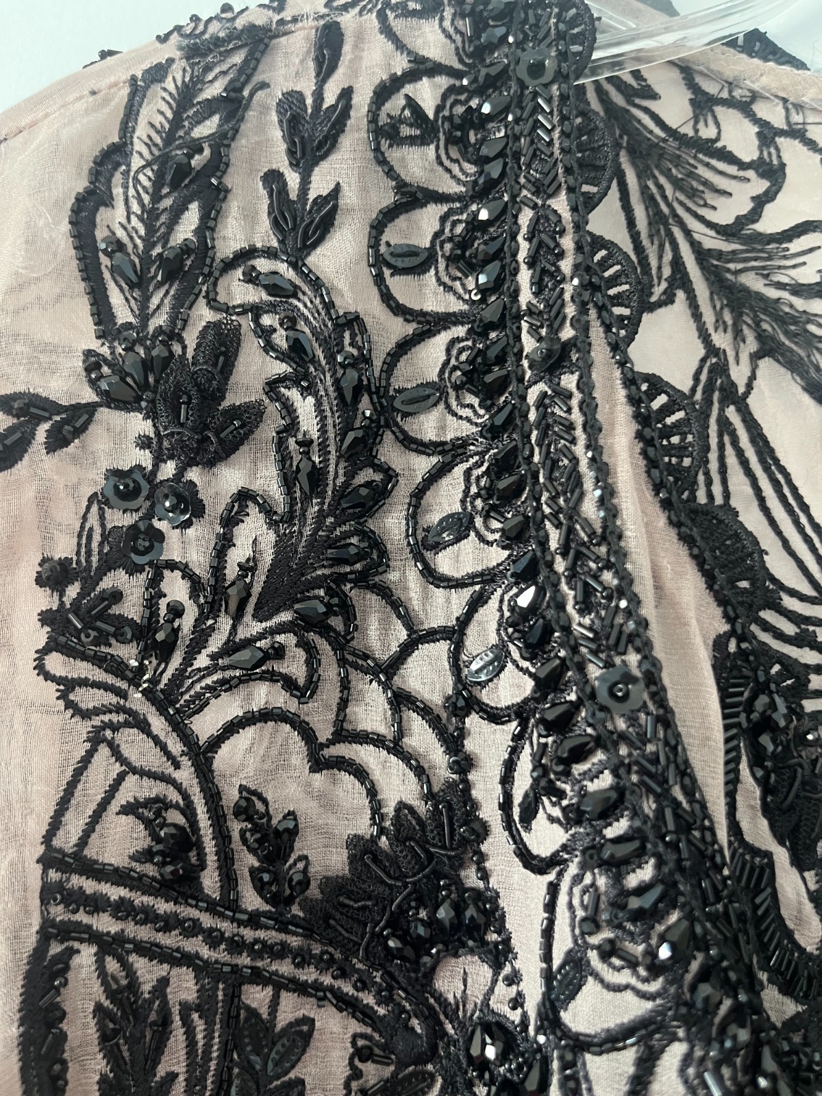Suffuse Luxury Embroidered Silk Tunic Kurta Top Blush Pink Black Beaded Size M