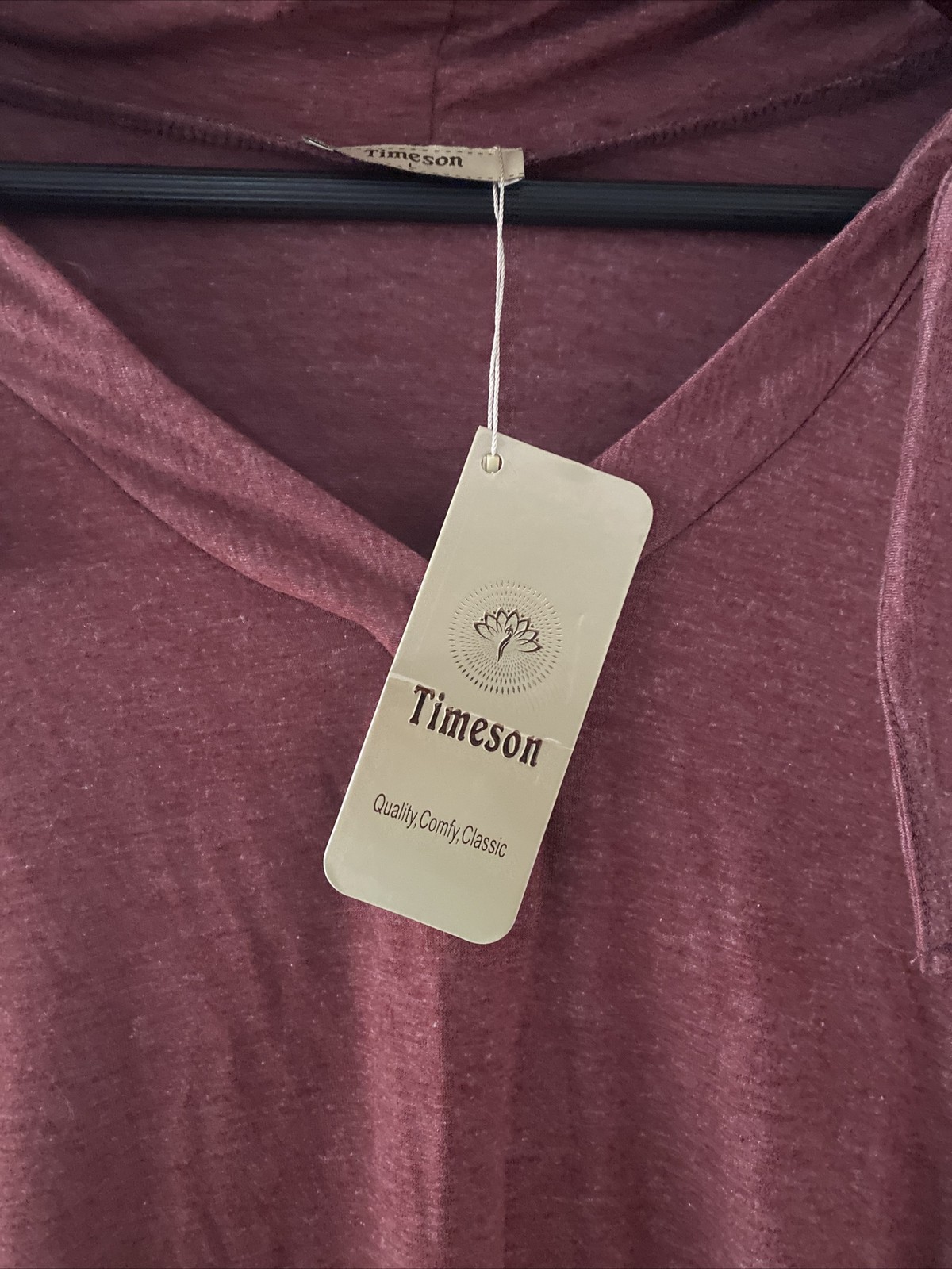 Timeson Hoodie Womens L Wine Pullover Kangaroo Pocket V Neck Mid Sleeve – New