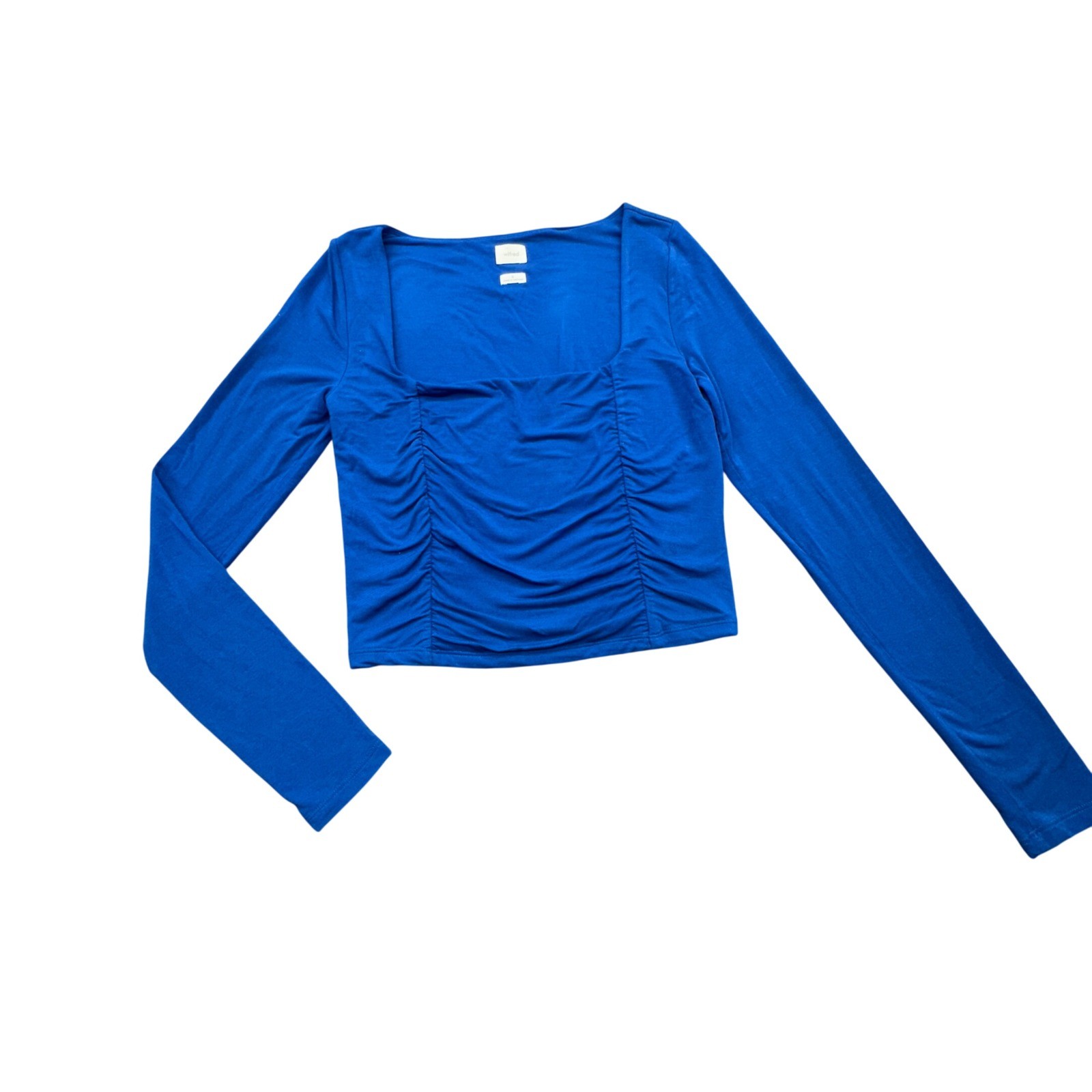 Wilfred Aritzia royal Blue Ruched Square Neck Long Sleeve Crop Top Size S