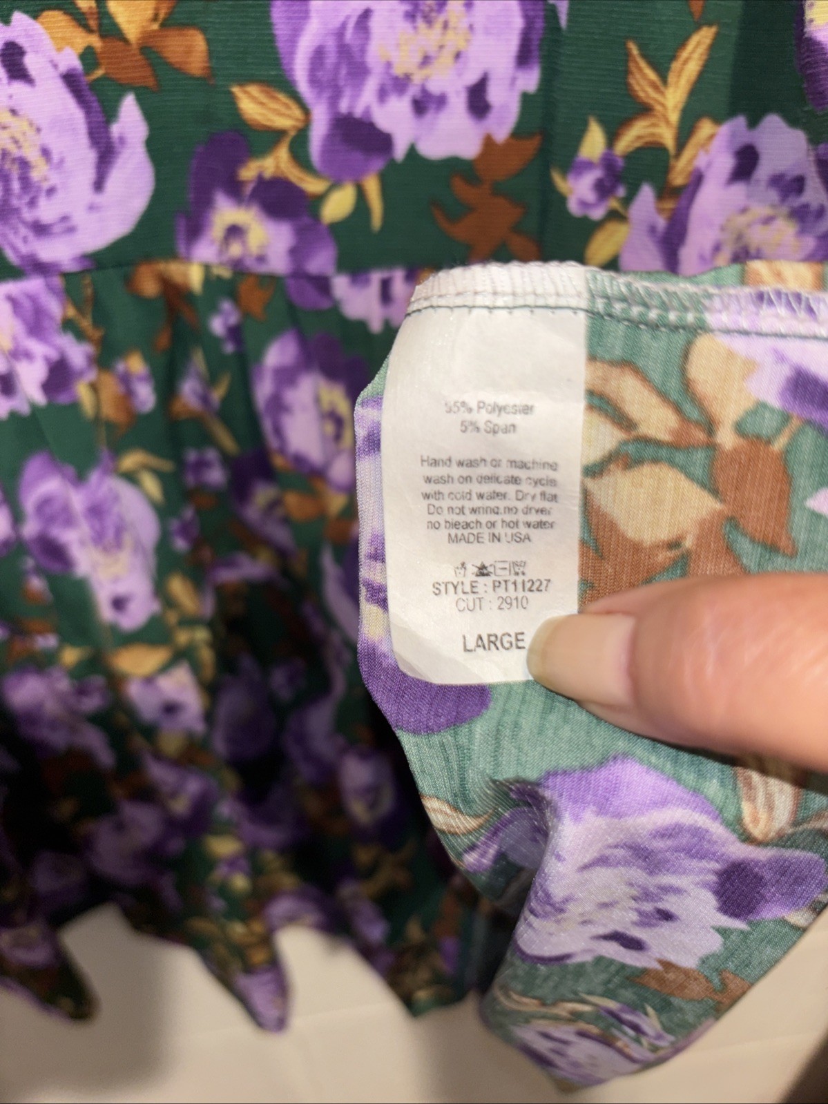 Be Stage Womens L Green Purple Boho Floral Print Long Sleeve Babydoll Tunic Top