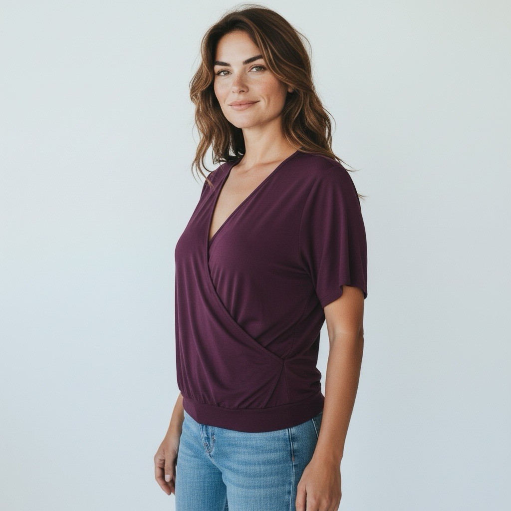 New York & Co Soho top Sz L crossover v-neck short sleeve soft tee B-37