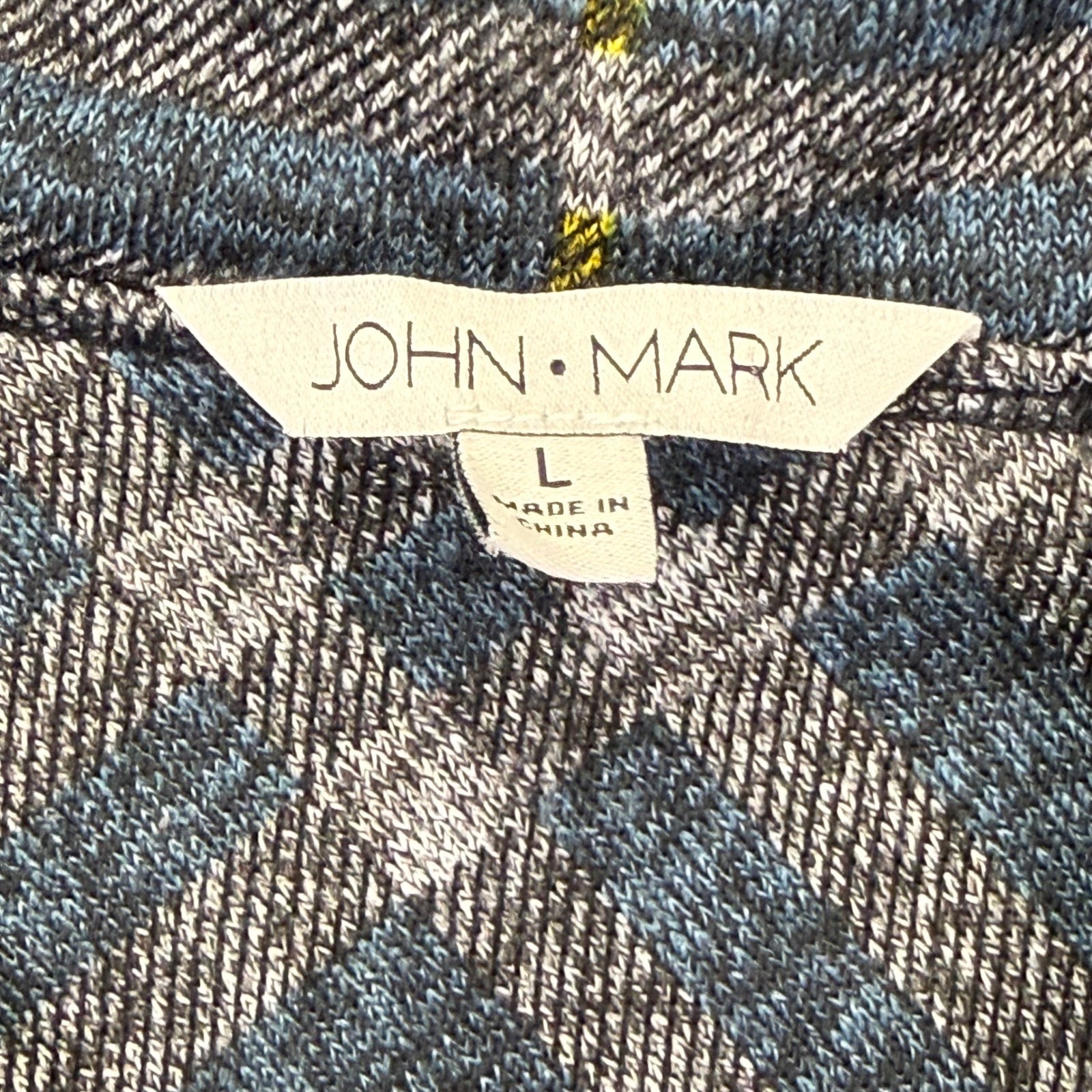 John Mark Womens L Plaid Cowl Neck Tunic Top Gray Blue Yellow Button Back Knit