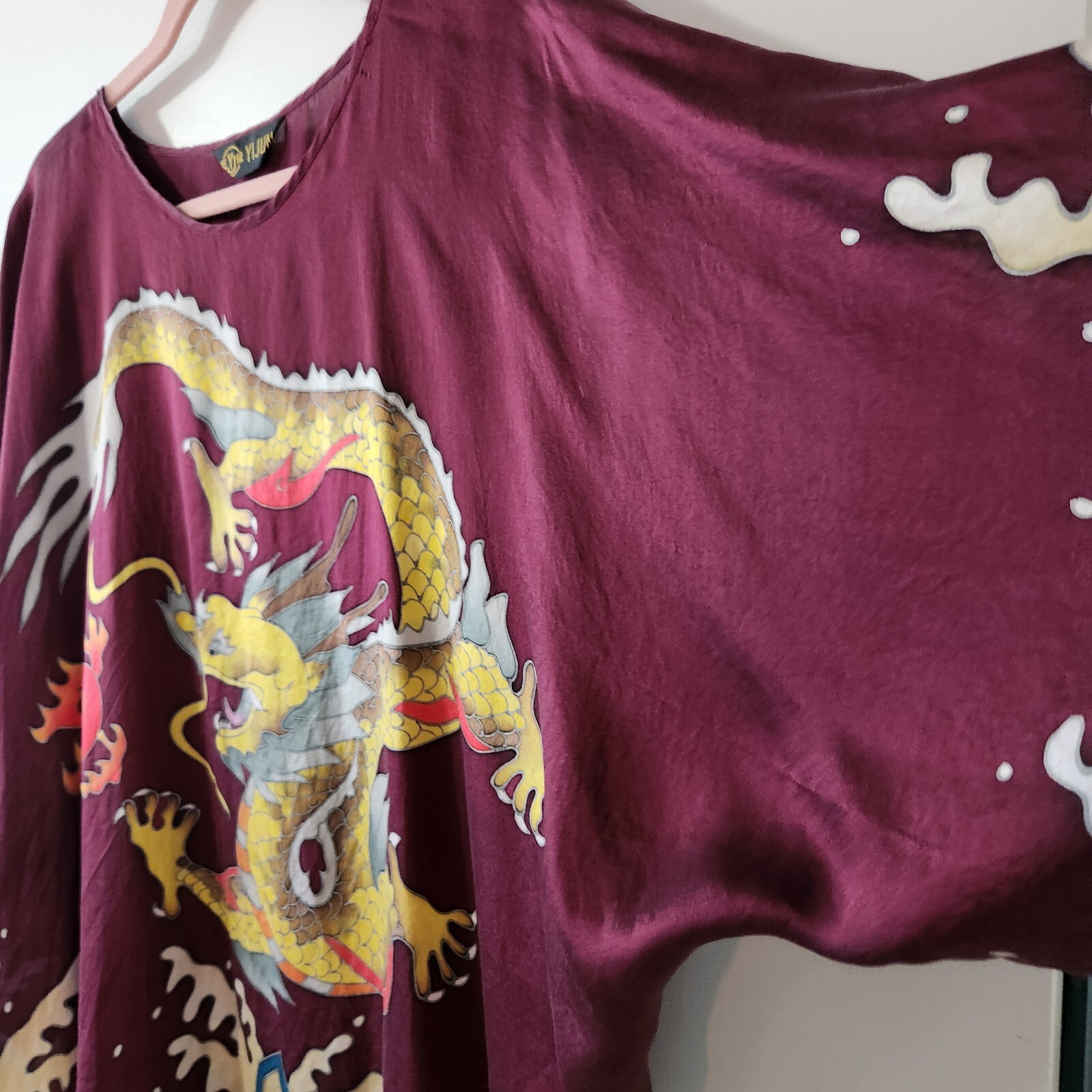 Vintage Yi Jum Silk Dragon Tunic Y2K Top Womens XL Sandwashed Year Of Dragon 🐲