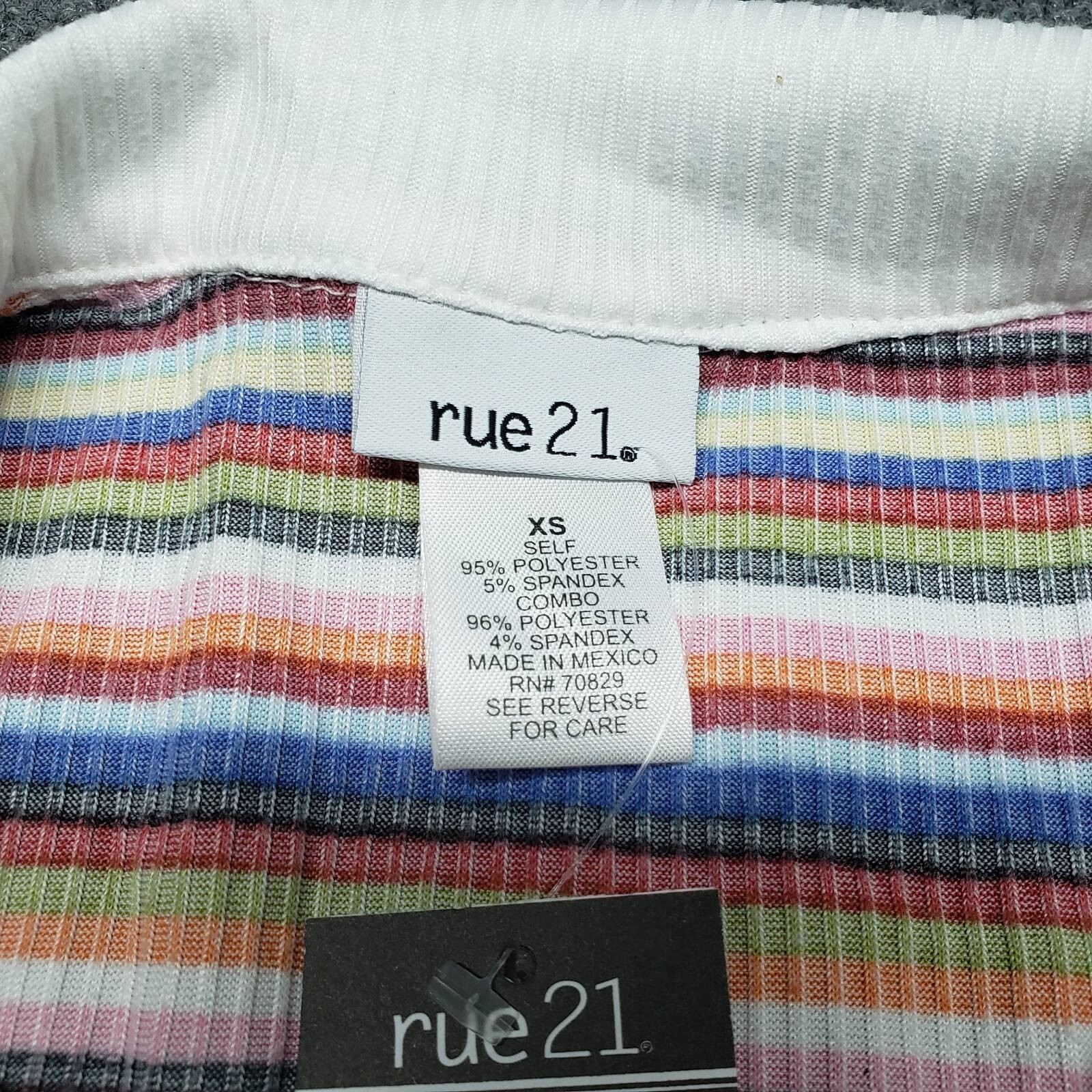 Rue21 Crop Top Womens XS Multicolor Striped Short Sleeve V-Neck Ruched Tie New
