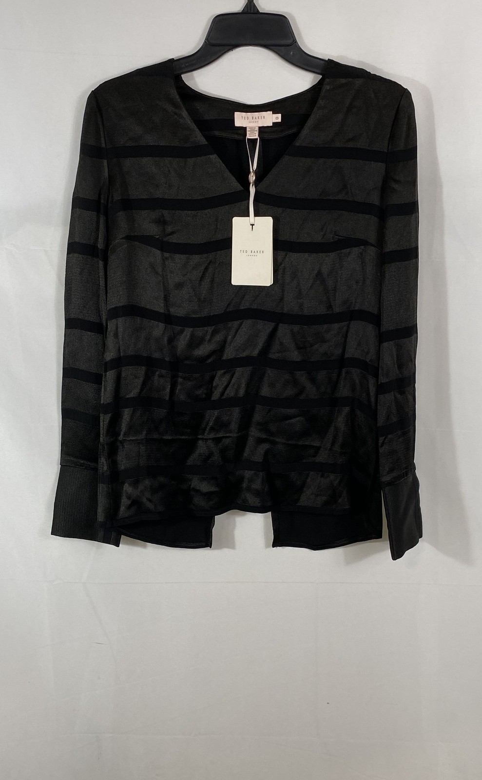 Ted Baker London Women’s Genina Stripe V-Neck Top Black Woven NWT Size 0