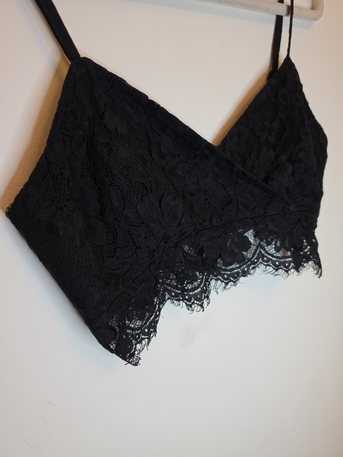 Black Sexy Lace Crop Wrap Eyelash Bralet Bralette Top Shirt Lingerie Size 10 UK