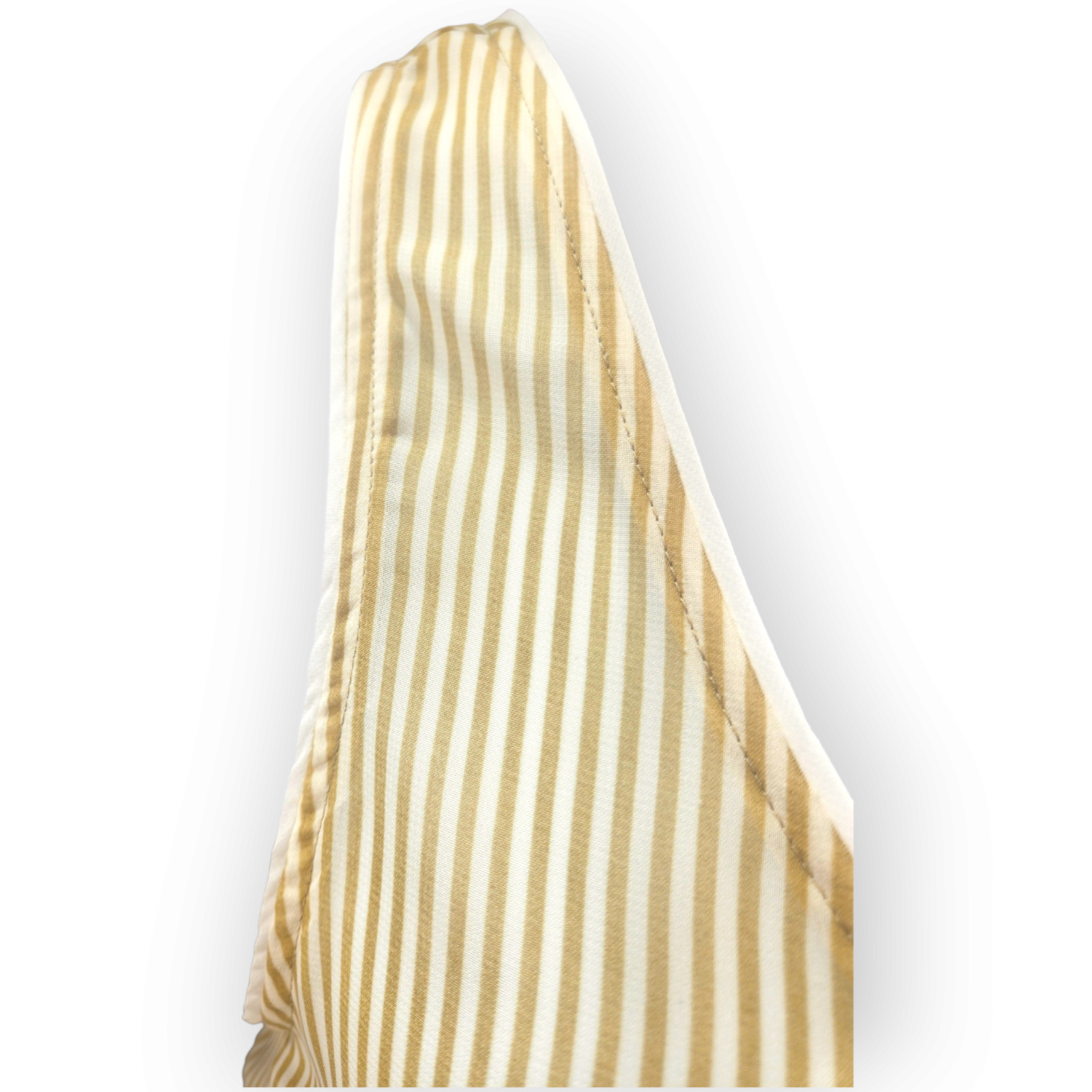 Chocolate USA Blouse Size Large Gold Cream Stripped Sheer Open Tulip Back Button