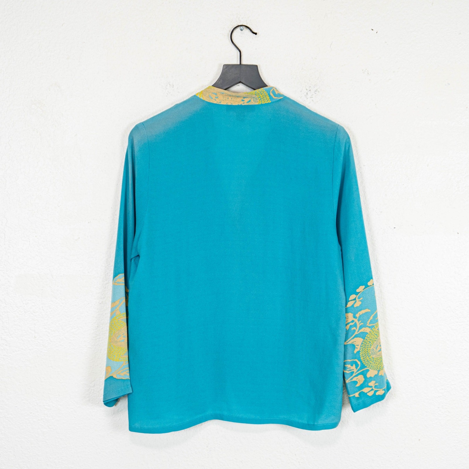 HARARI Silk Turquoise Silk Jacket top Art to wear pattern size Small