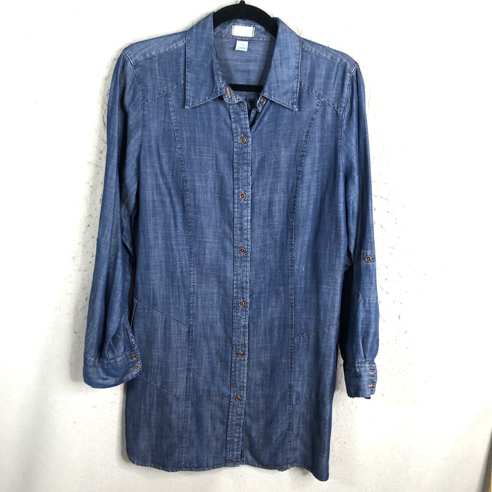 Shirt 469 Top Womens 10 Blue Chambray Tunic Tencel Casual Lightweight Ranch