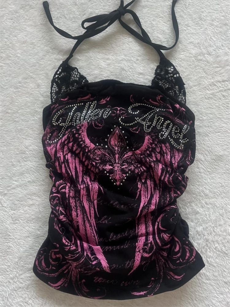 ✨ Y2K Retro Angel Print Slim Fit Summer Tank Top, Size M