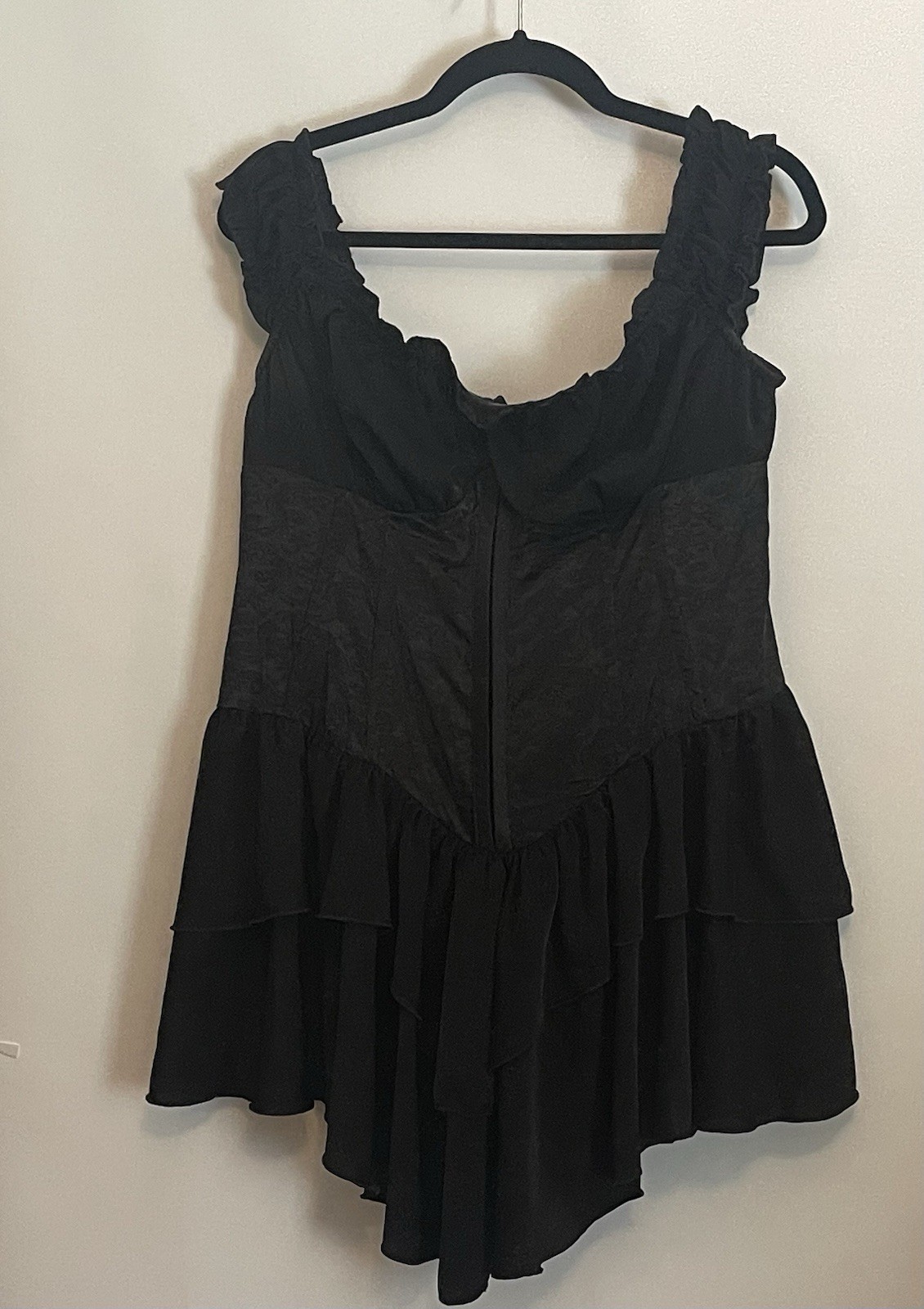 Shein Icon Black Goth Jacquard Waist Ruffle Hem Corset Back Mini Dress sz 0XL