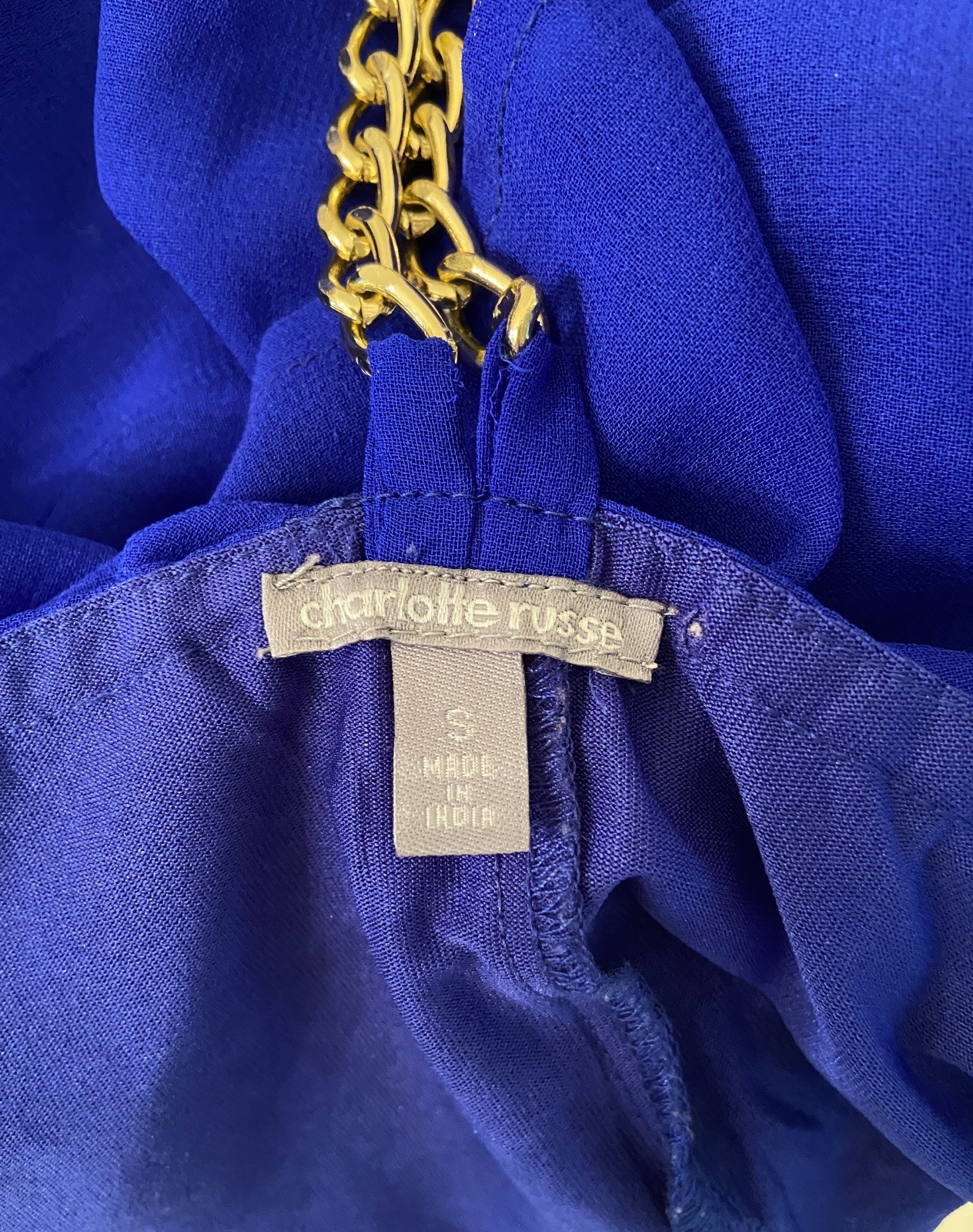 Charlotte Russe Cami Vibrant Blue Gold Chain Strap Ruffle Front Top Women S