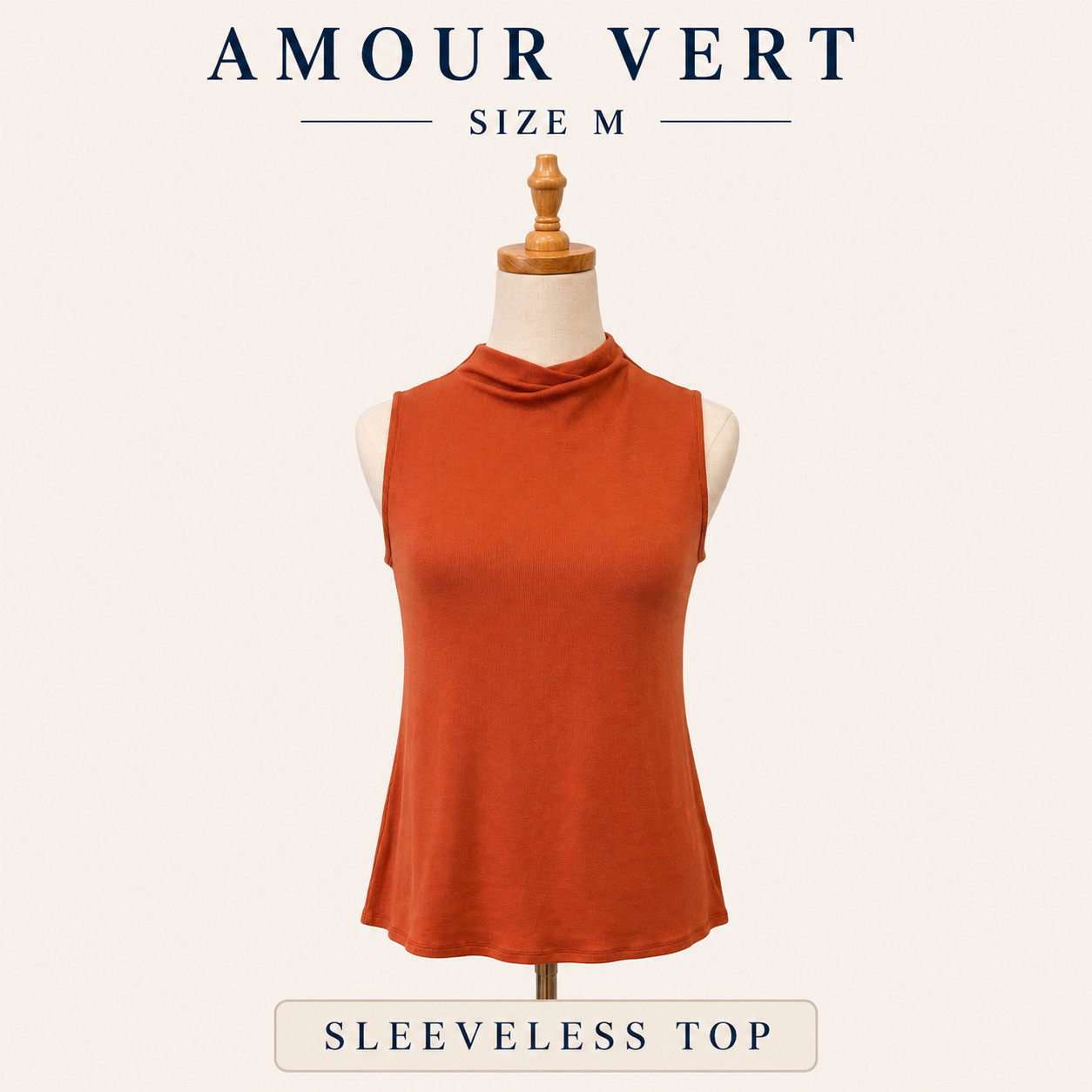 NWT Amour Vert Selah Dream Rib Top Mock Neck Sleeveless Tank Rust Orange Size M