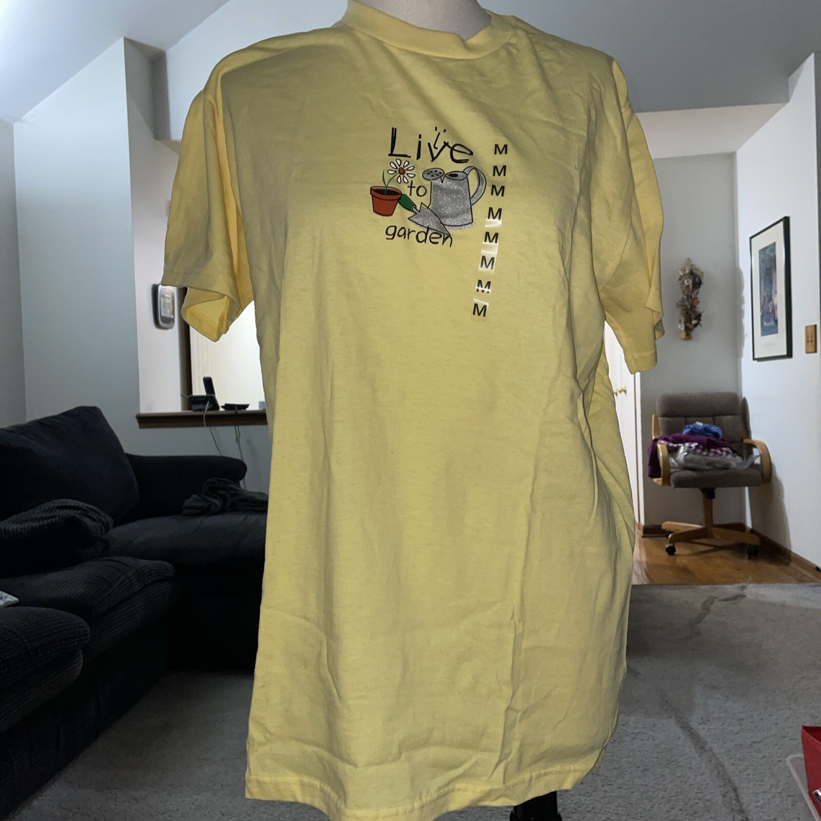 Live For Life Live To Garden Yellow Short Sleeve T Shirt Size Medium New