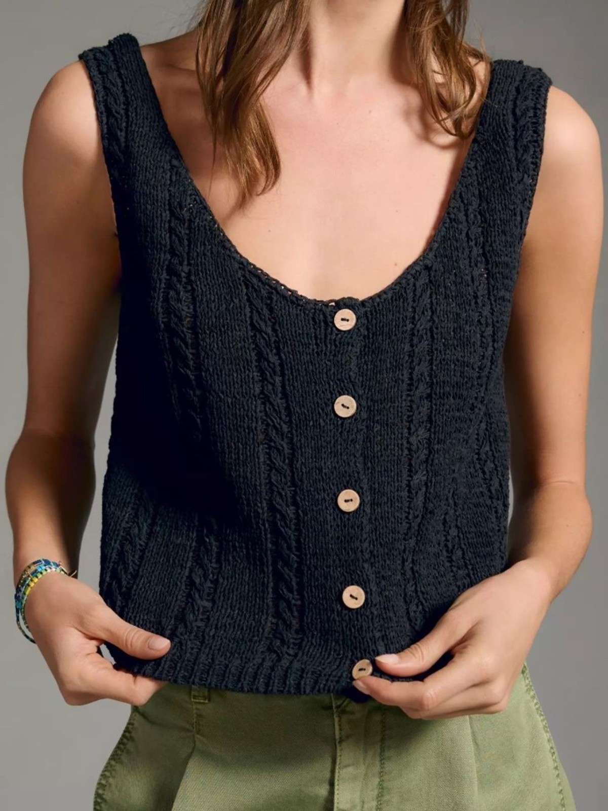 Anthropologie Velvet by Graham & Spencer Crochet Buttondown Tank