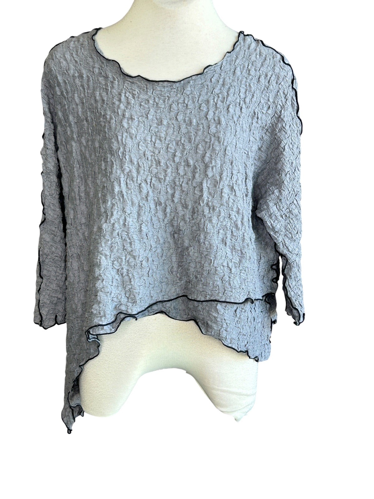 Noblu Gray Crinkle Top Asymmetrical Lagenlook Boho Festival Size L
