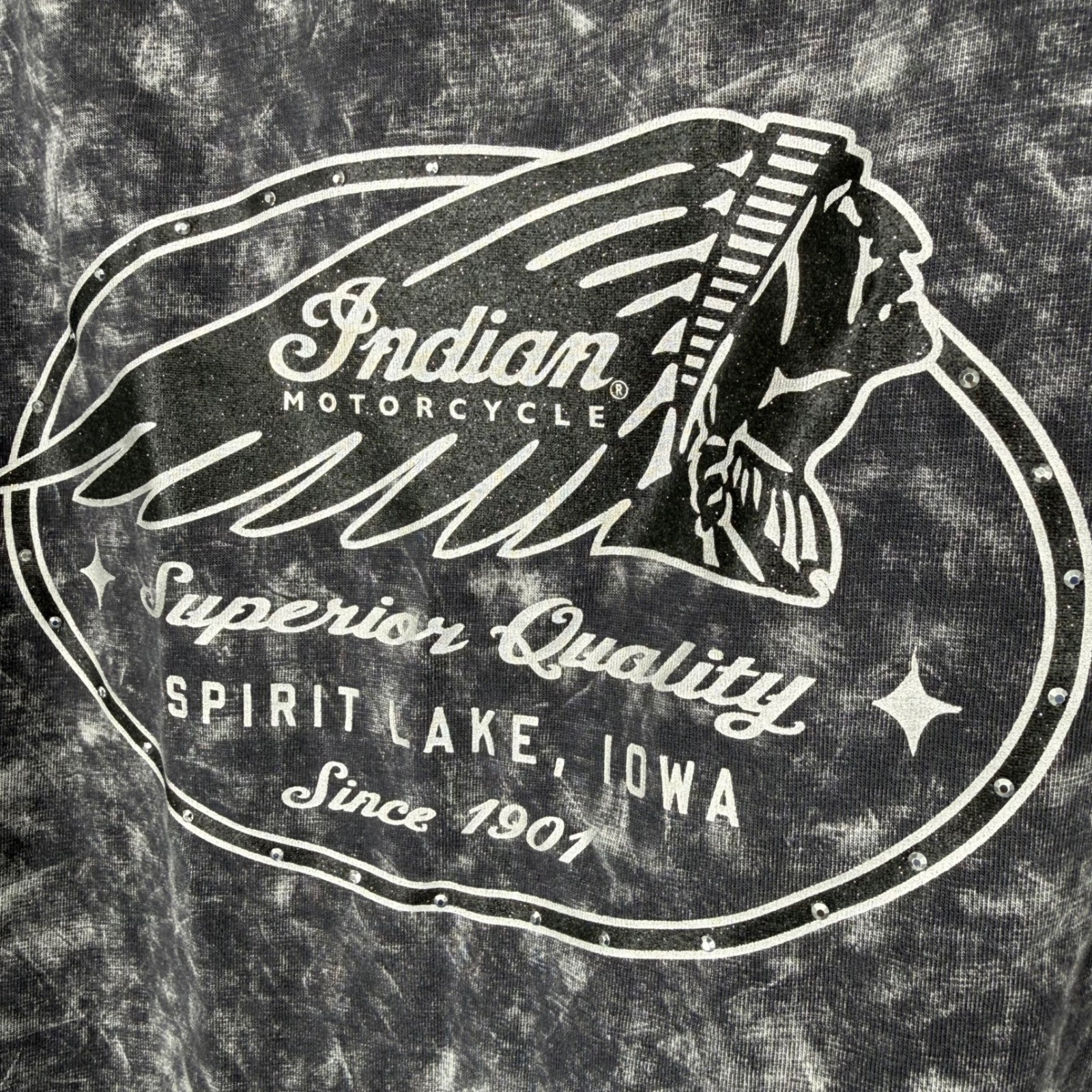 Indian Motorcycle Women XL Mineral Acid Wash Long Sleeve Shirt Biker Rhinestone