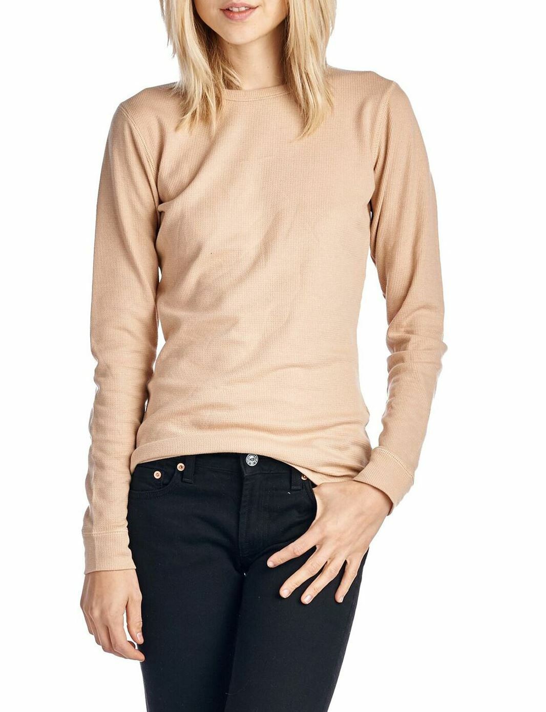 NEW NEXT LEVEL WOMEN’S THERMAL PREMIUM SHIRT LONG SLEEVE SOLID IN TAN ‘M’