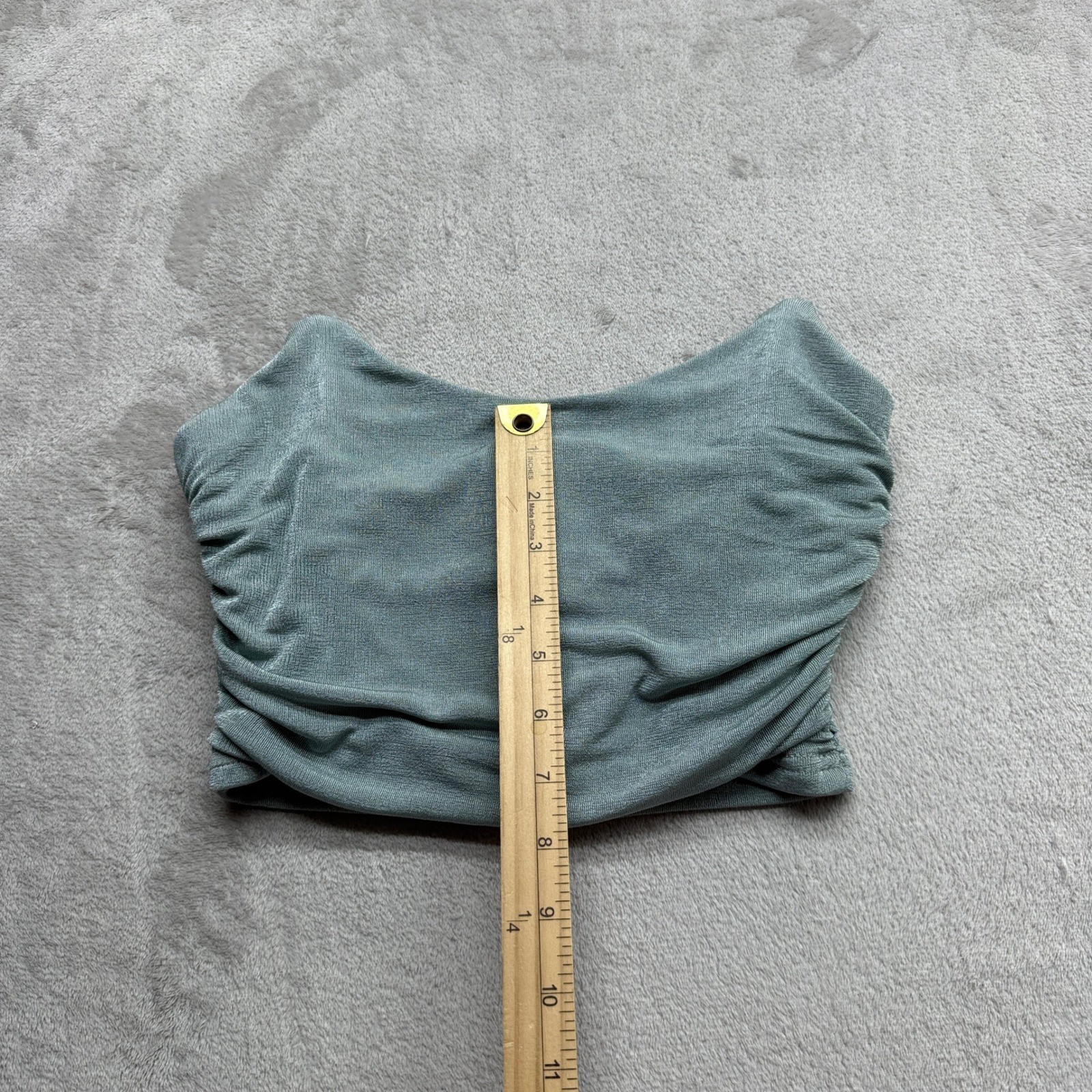 Mable Crop Top Corset Women’s Small Sage Green Ruched Metallic Shimmer Back Zip