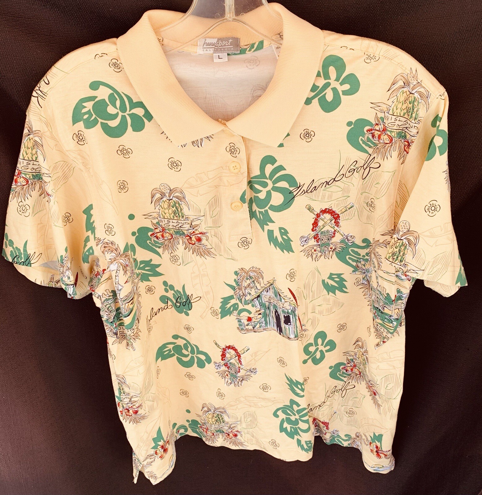 Vintage Hana Sport California Island Golf Caddy Shack Cotton Polo Large Shirt