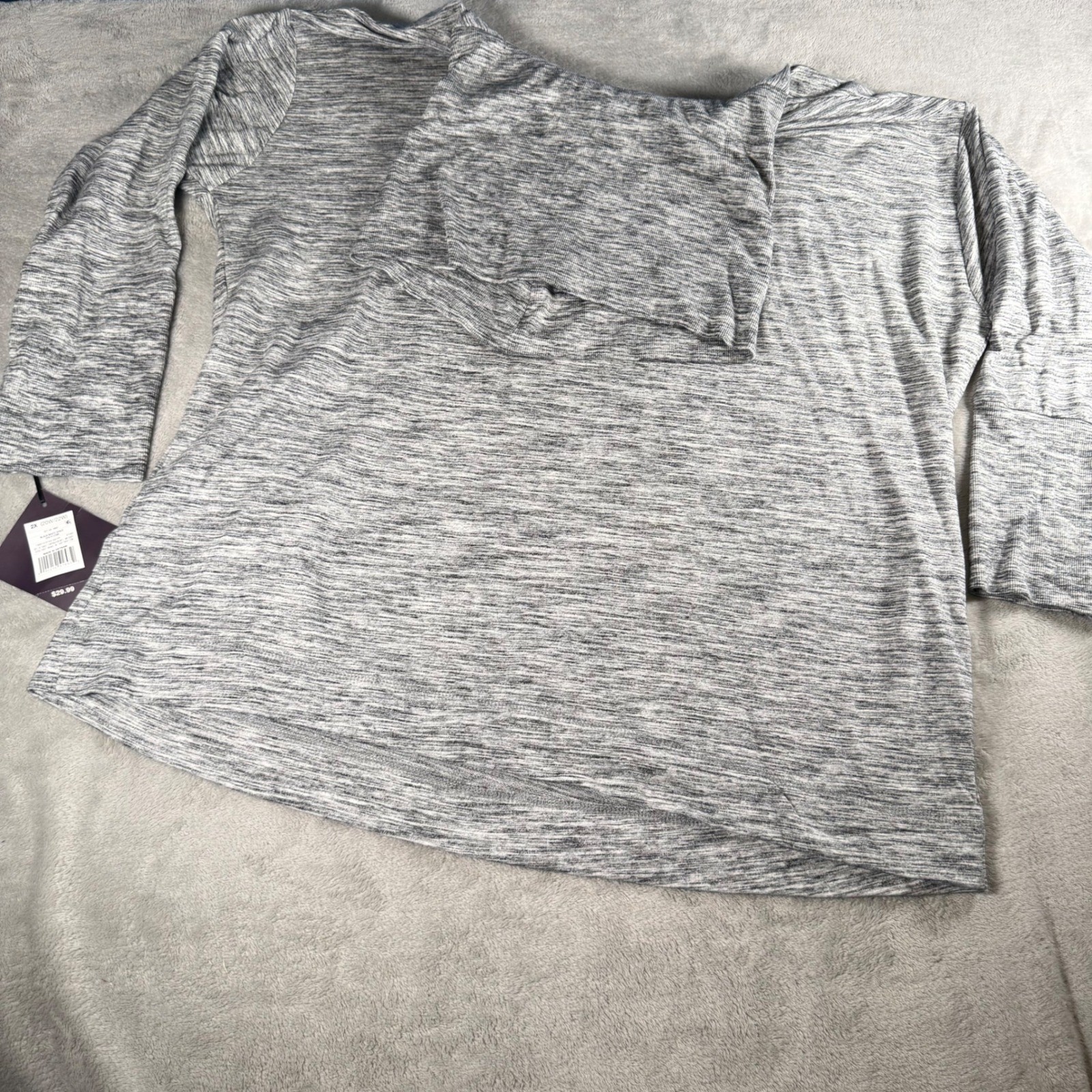 Ava & Viv Womens 2X Cowl Neck Top Black White Long Sleeve Knit Pullover
