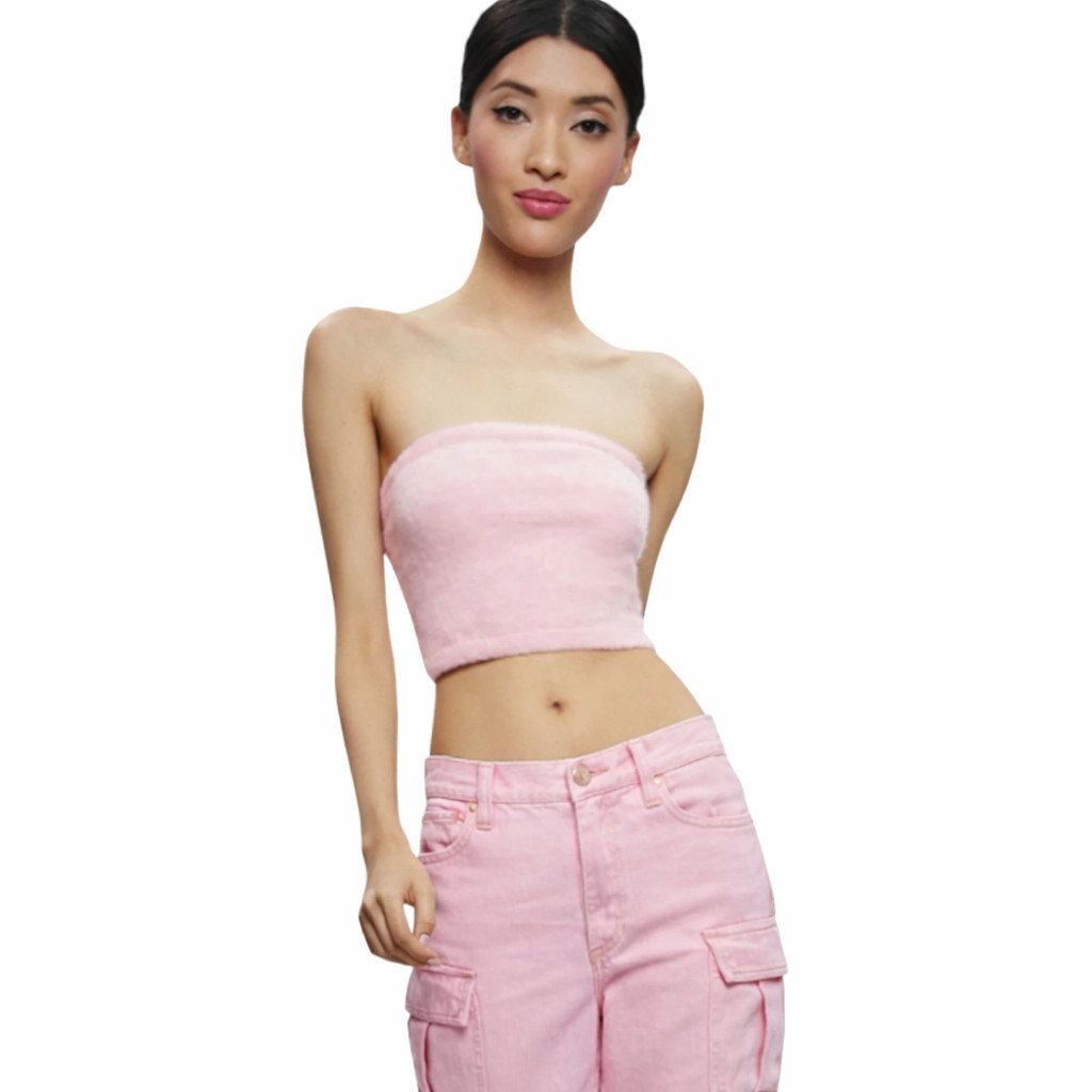 Alice + Olivia Alison Fuzzy Knit Tube Top Pink Size Small NWOT