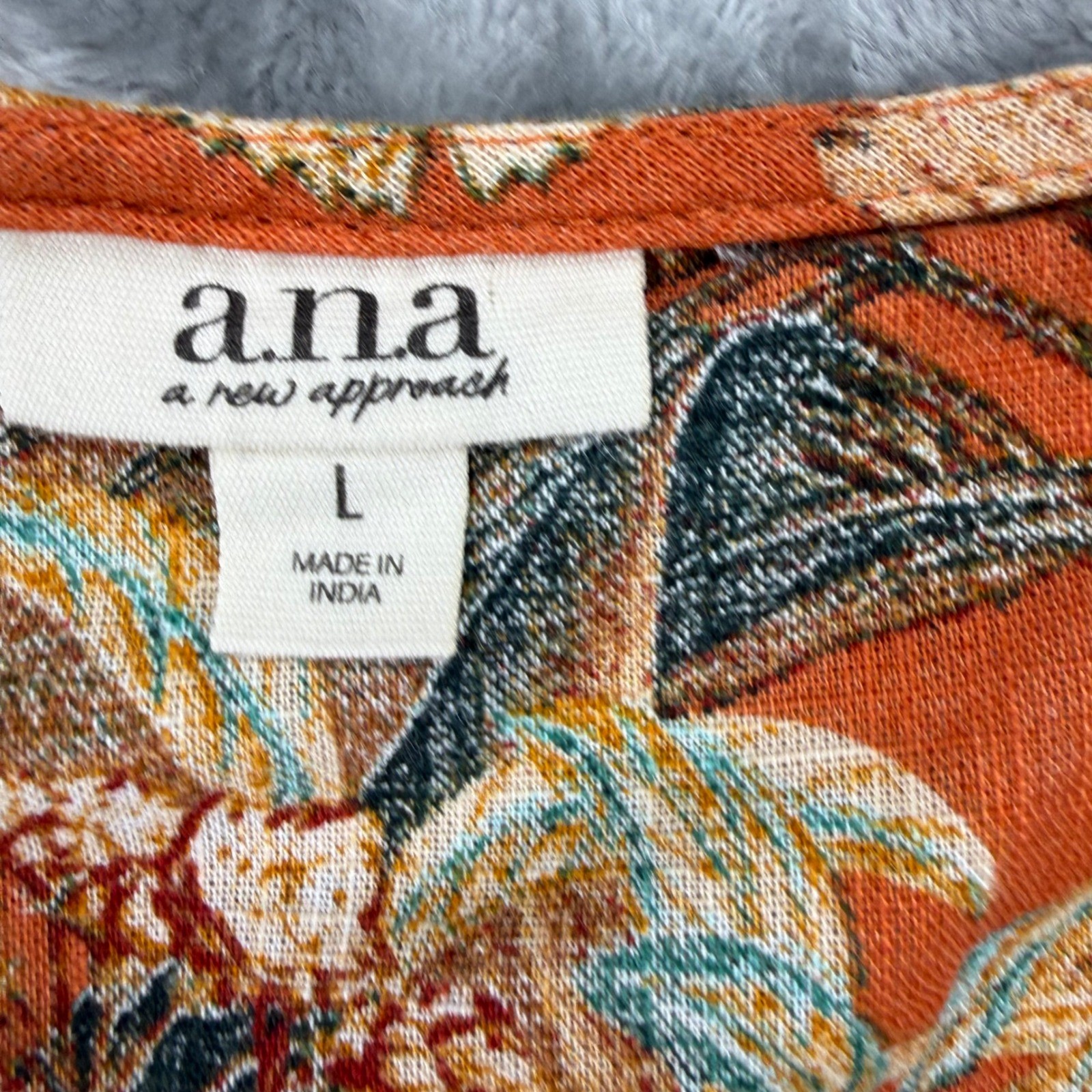 ANA A New Approach Womens Large Orange Tropical 100% Cotton Button Down Tank