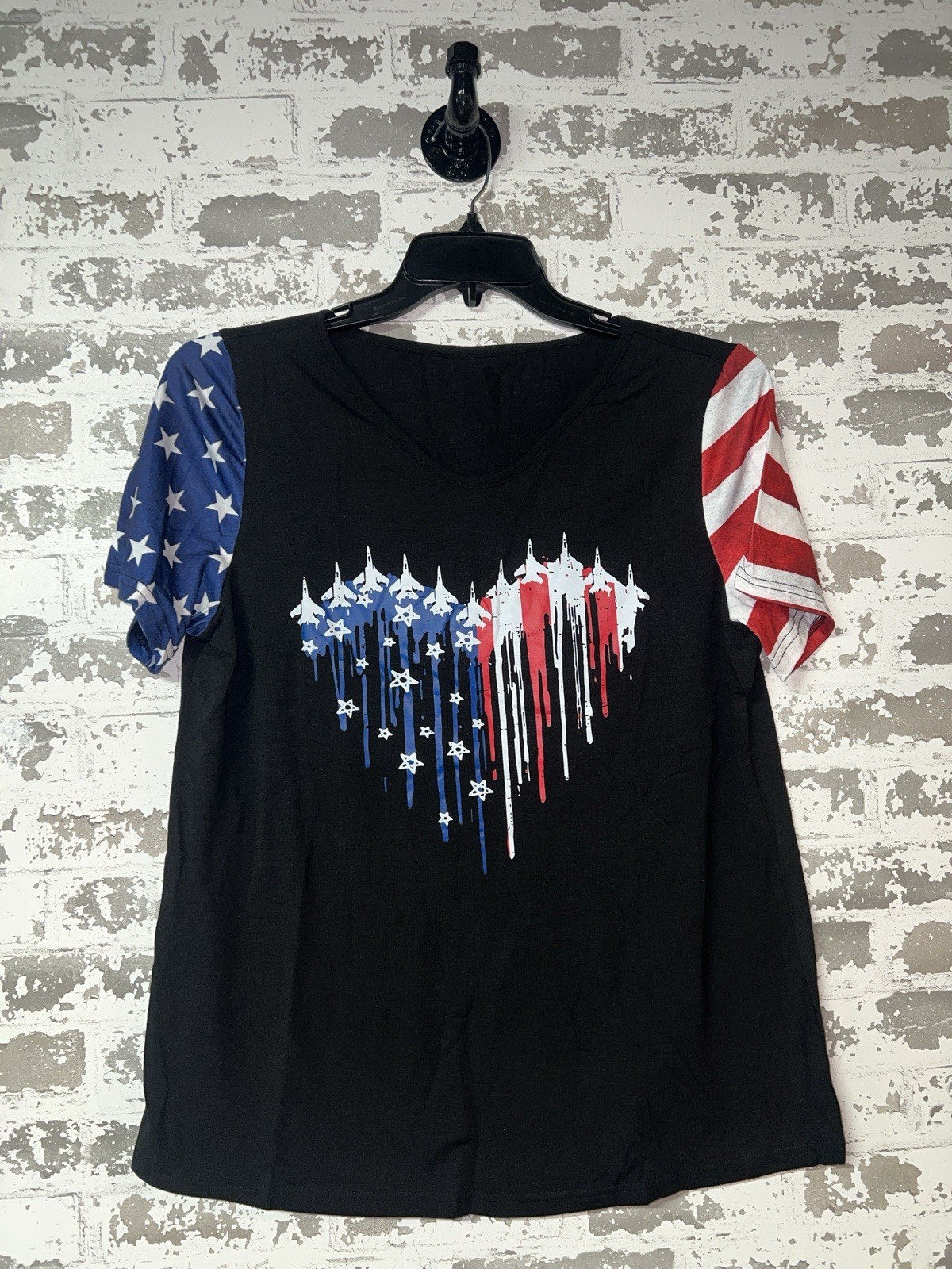New! USA AMERICAN FLAG SLEEVE GRAPHIC TEE PATRIOTIC AIR FORCE HEART sz L