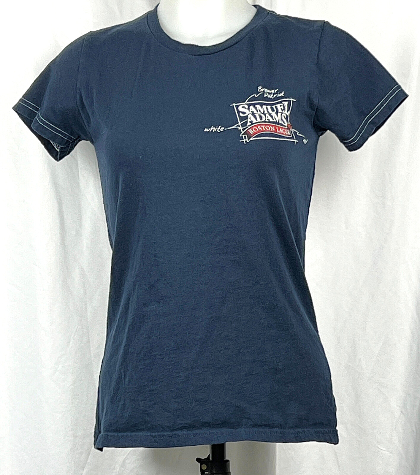Samuel Adams Boston Lager Blue Glass Patent Graphic T-Shirt Women’s Slim Fit M