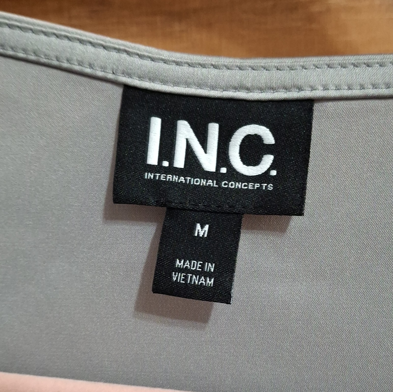 I.N.C. International Concepts Satin Cowl Neck Draped Sleeveless Blouse M Gray