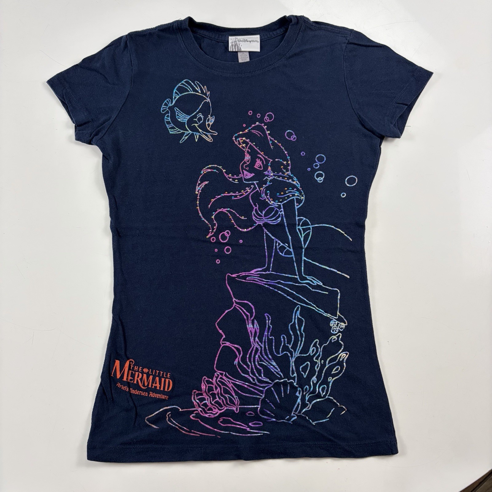 Womens The Little Mermaid T Shirt Size Small Ariel Disney Short Sleeve Blue