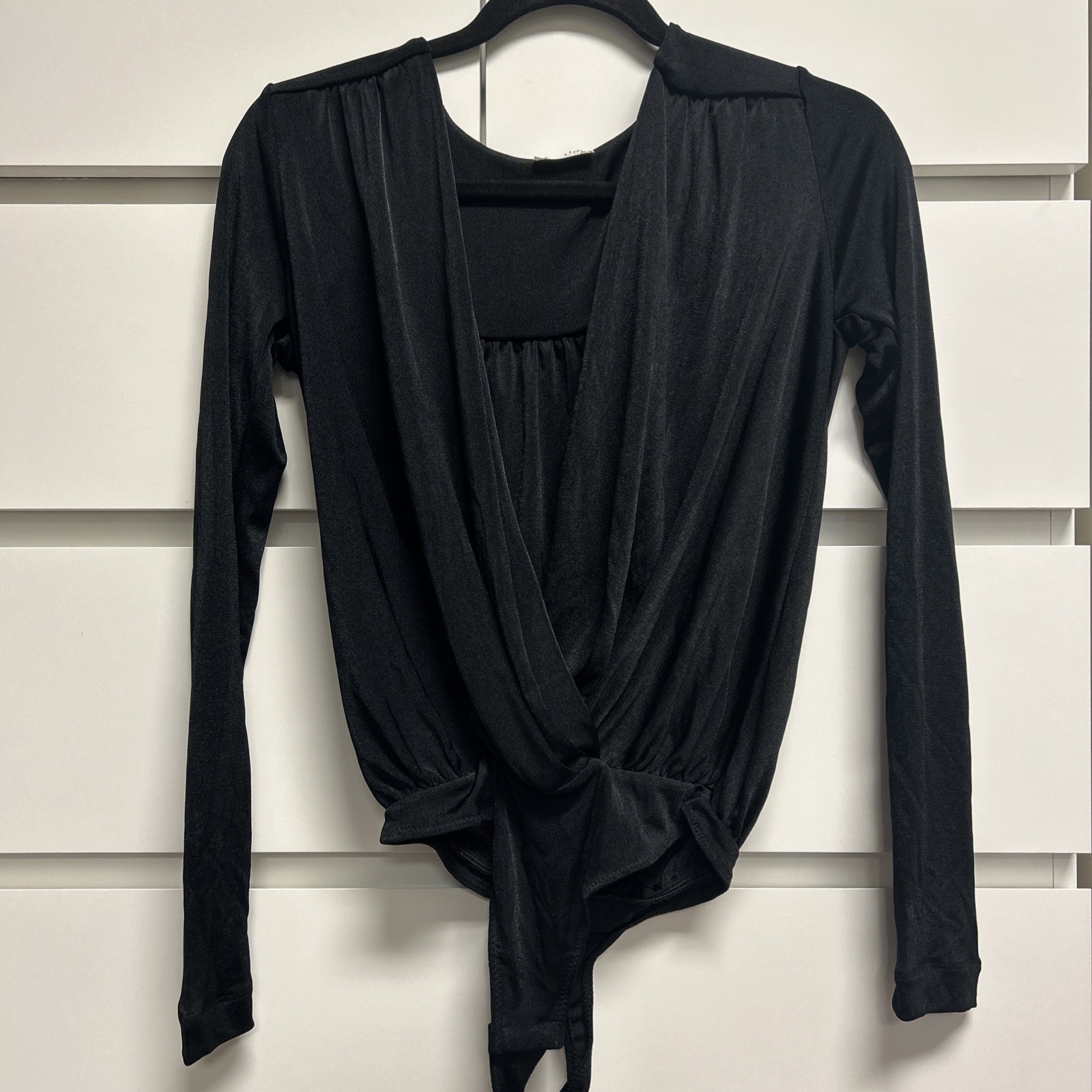 Intimately Free People Black Long Sleeve Wrap Style Bodysuit Top S
