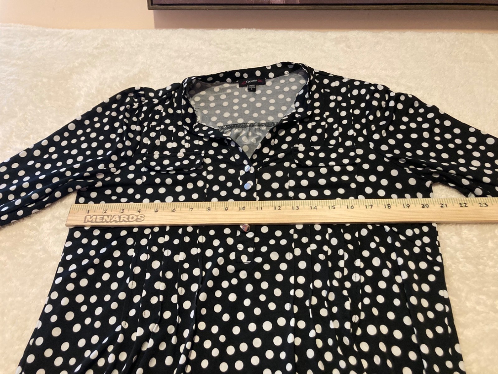 polka dot shirt nickel pleated front & back stretch pocket front womans large