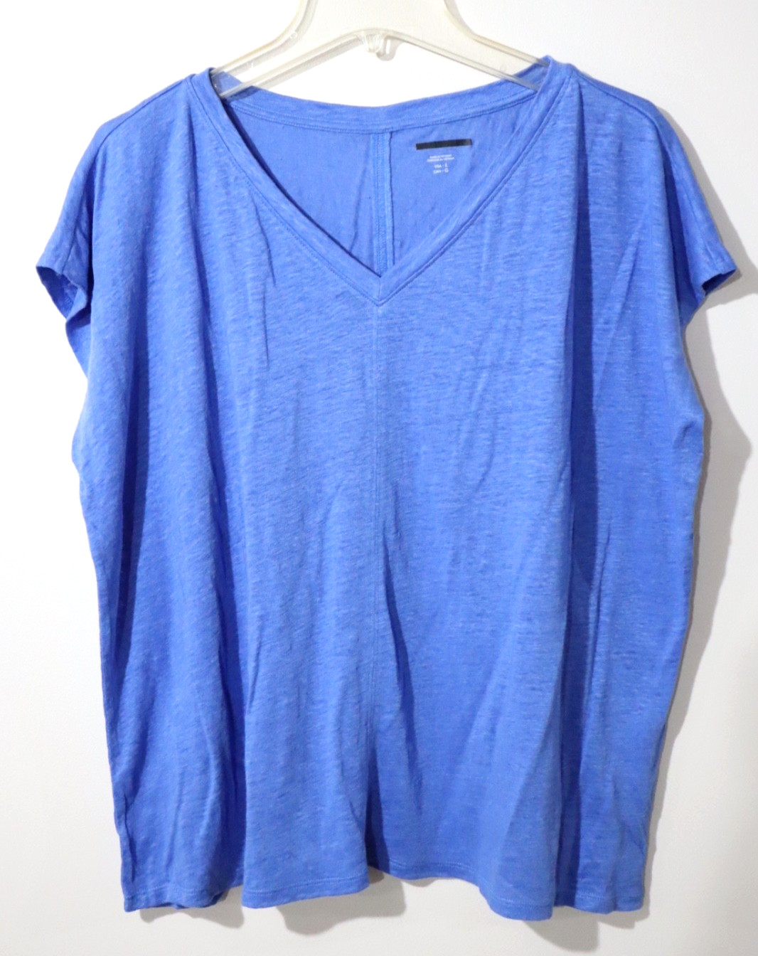 Eileen Fisher Women`s $118 Organic Linen Jersey V-Neck Tee in Cornflower size 2X