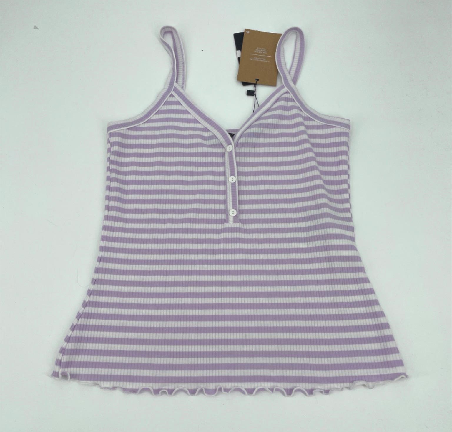 Vero Moda Top V Neck Ribbed Purple White Stripes Women Sz S NEW NWT N50
