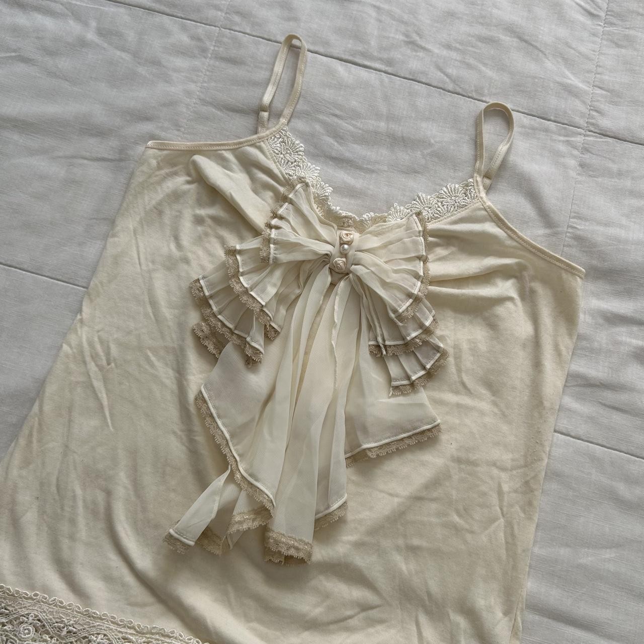Axes Femme Cream White Bow Lace Cami Top Pearl Rosette Size M Japan