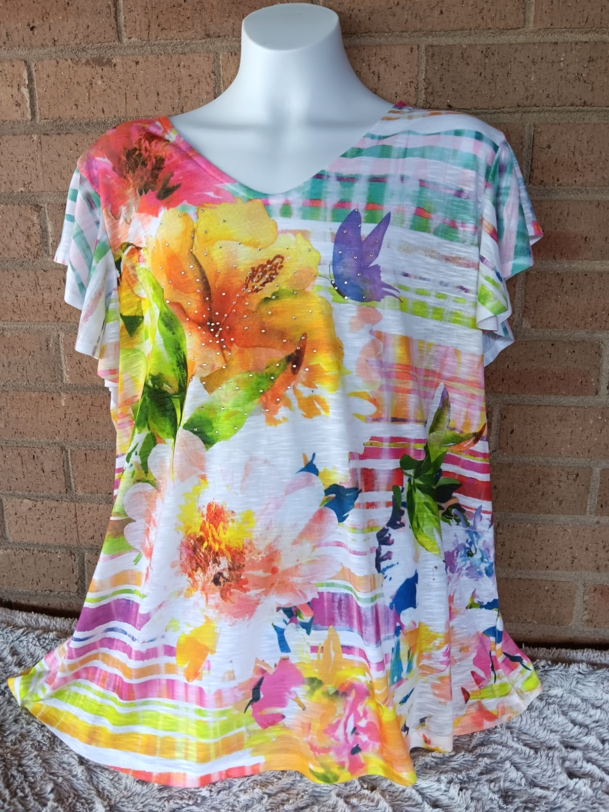 Womens Spring/Summer BLOUSE SHIRT TOP, L, 2X Cool, Lightweight Yellow/Pink