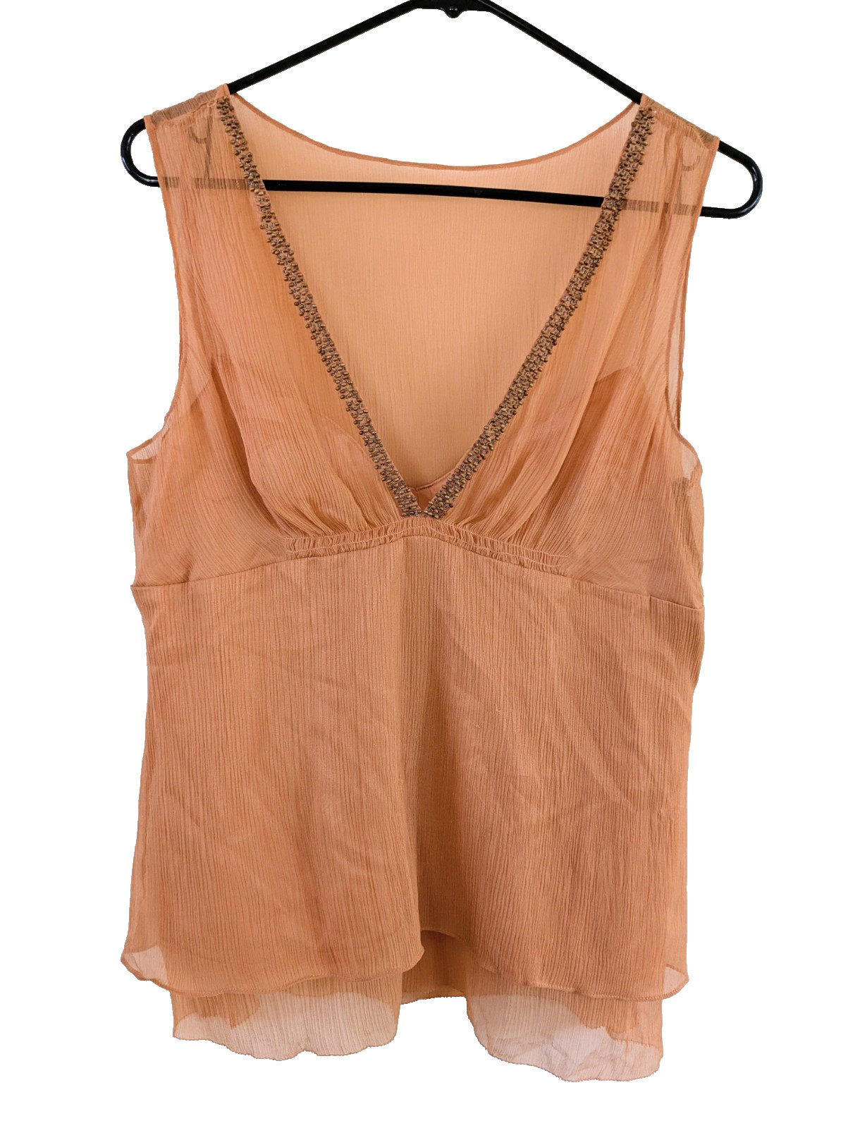 NWT Gianni Bini Sz LG Women’s Silk Beaded V Babydoll Cami Tank Top Party Femme