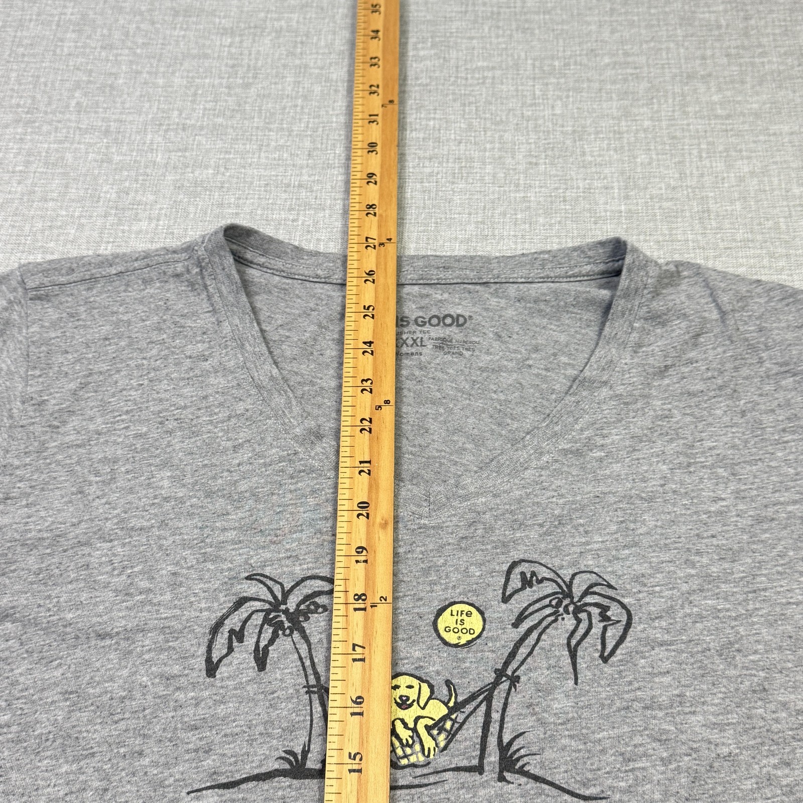 Life Is Good T-Shirt Womens XXXL Gray V-Neck Zero Tasking Graphic Crusher Tee
