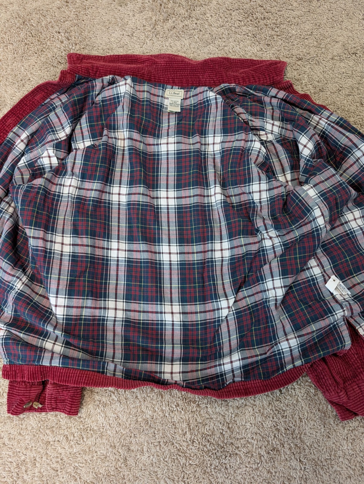 LL Bean Comfort Corduroy Petite Large Shirt Womens Red Flannel Lined Wale Jacket