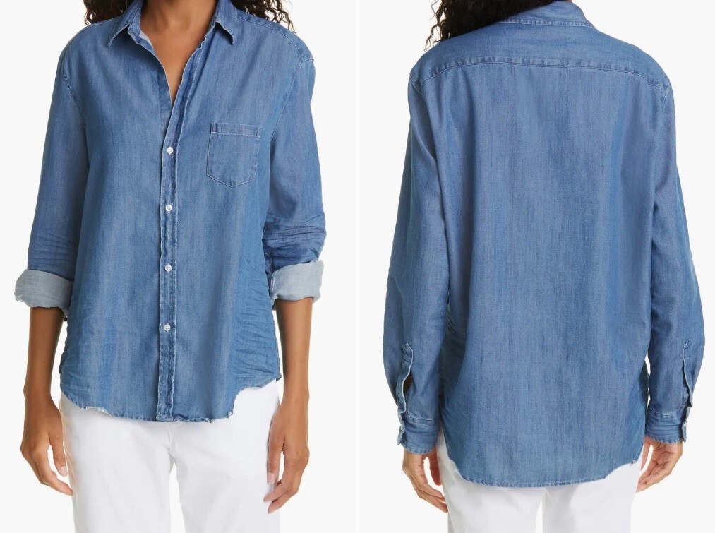 Frank & Eileen $278 Eileen Famous Denim Shirt in Vintage Stonewashed Indigo; XL