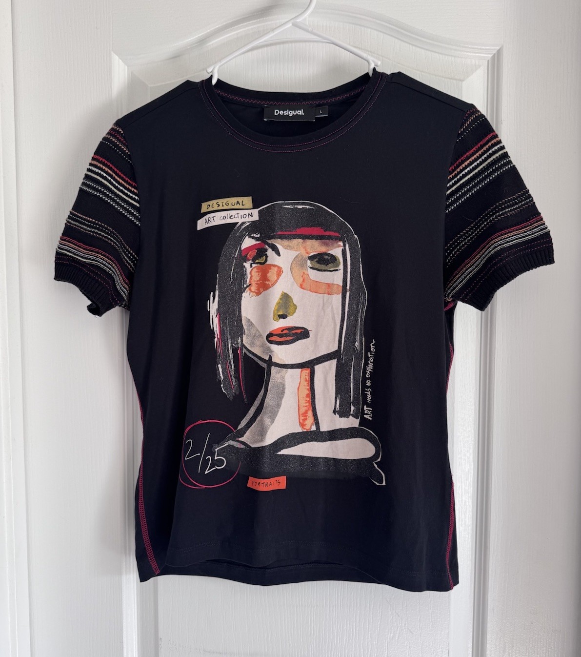 Desigual graphic print Tee shirt L Multi Art Black Artsy