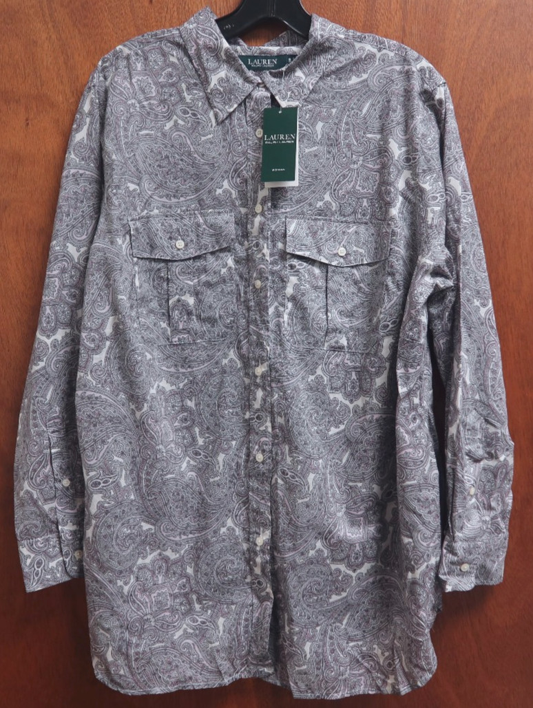 PLUS SIZE New Lauren Ralph Lauren Womens Paisley Print Button Up Shirt – Size 1X