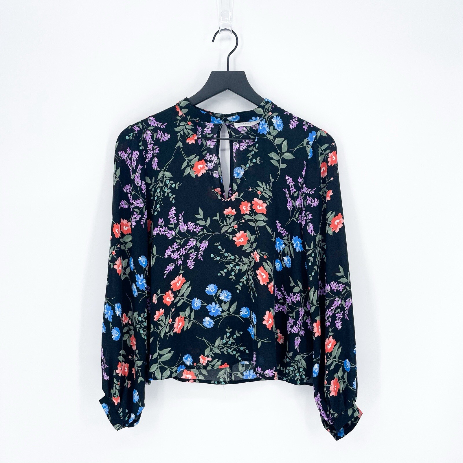 NWT Lush Women’s XS Floral Cutout Semi-Sheer Blouse Black