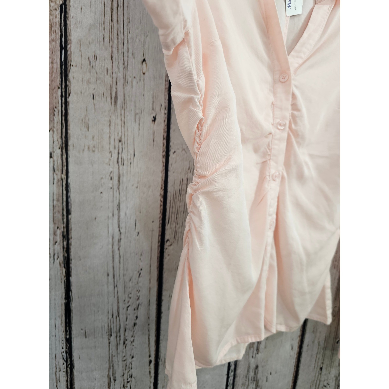 Kut from the Kloth Pink Ruched Button Down Shirt Lyocell KT128501 Womens Medium