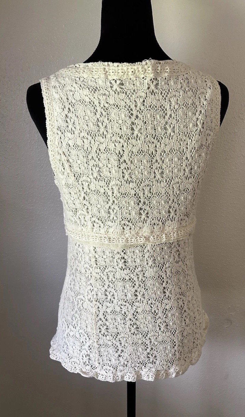 Ann Taylor Ivory Lace Top Sleeveless Empires Waist Silk Ribbon Accent Size 10