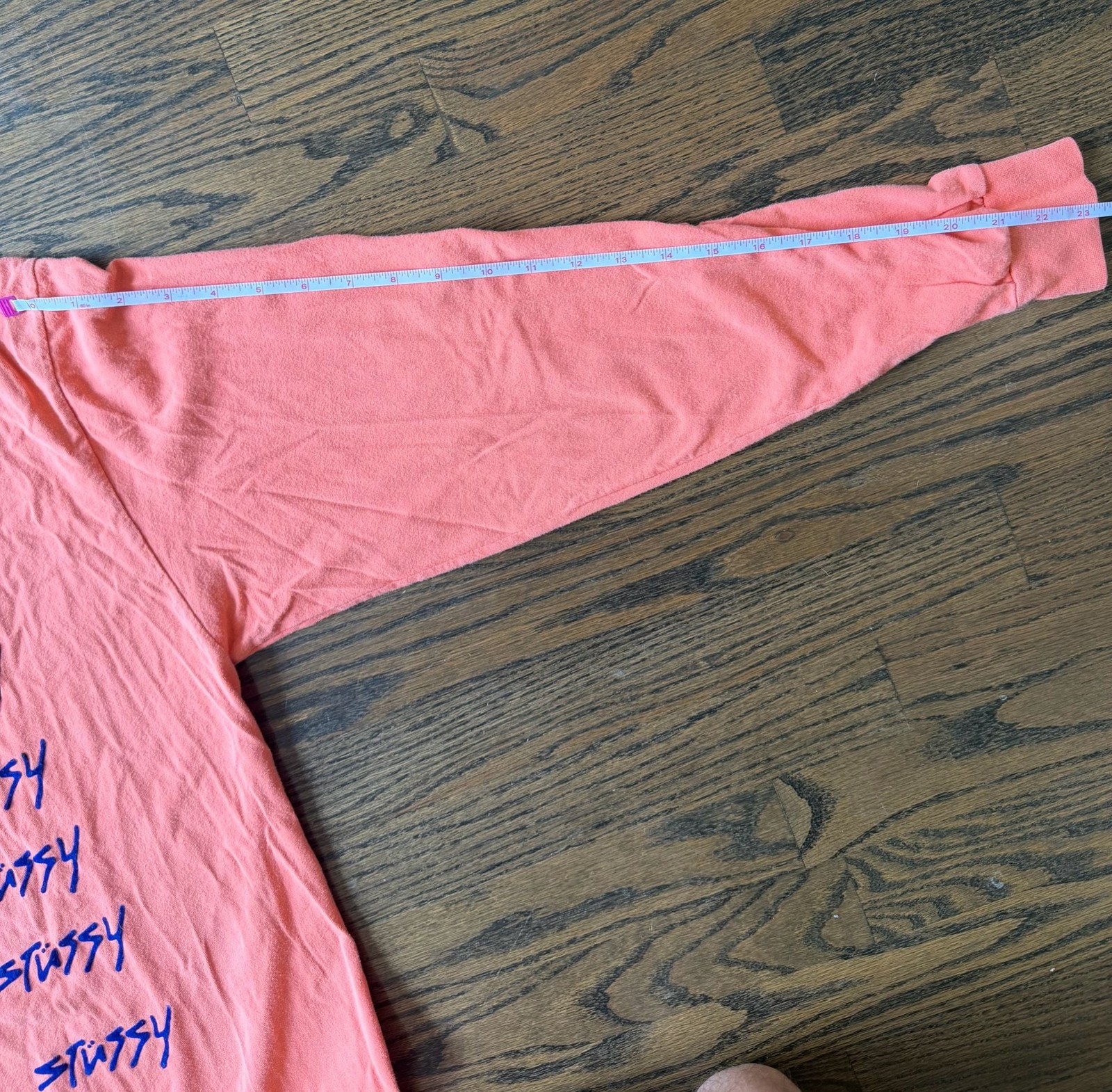 Stüssy Coral Long-Sleeve Shirt with Stacked velvet textured Logo Graphics