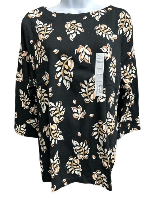 Croft & Barrow XL Top Charming Black Floral Classic Boat Neck Comfort Easy Care